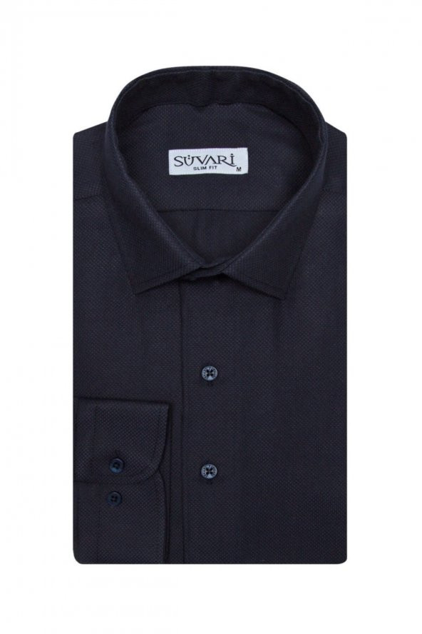 Slim Fit Armür Desenli Erkek Gömlek - 2