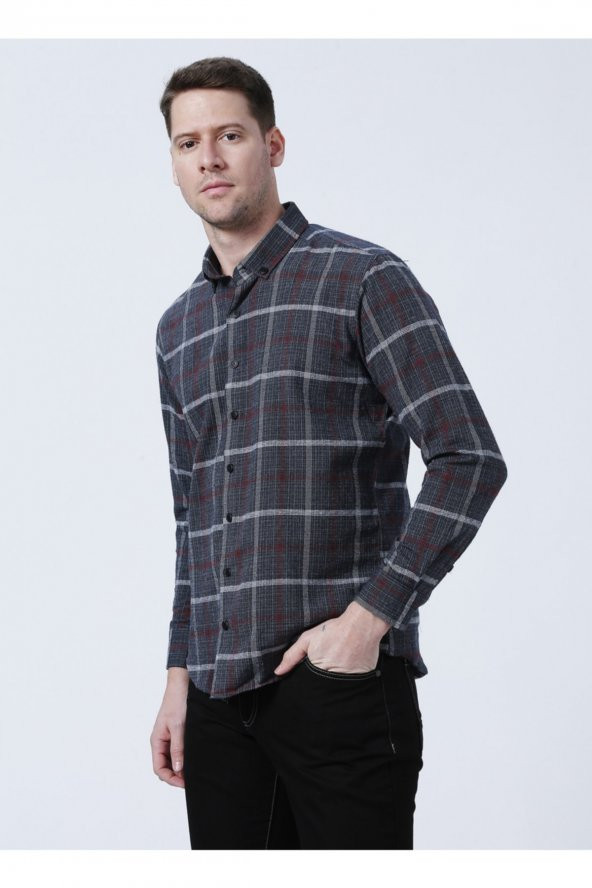 Klasik Yaka Slim Fit Düz Siyah Erkek Gömlek - 3