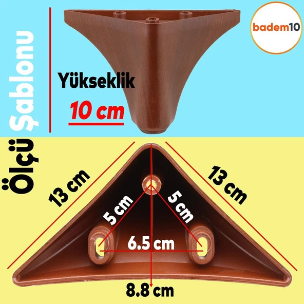 Yonca Lüks Mobilya Kanepe Sehpa Tv Ünitesi Koltuk Ayağı 10 Cm Kahverengi Ahşap Desenli Baza Ayakları - 4