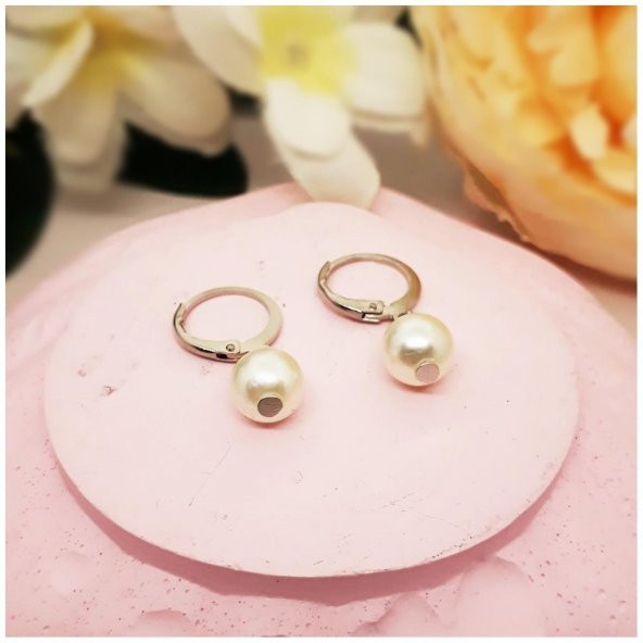 Gümüş Renk Halka Kadın Akrilik İnci Küpe - 2