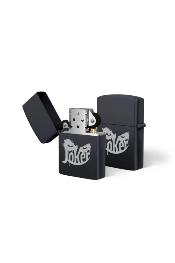Siyah Joker Tasarımlı Benzinli Metal Çakmak Lazer Baskı
