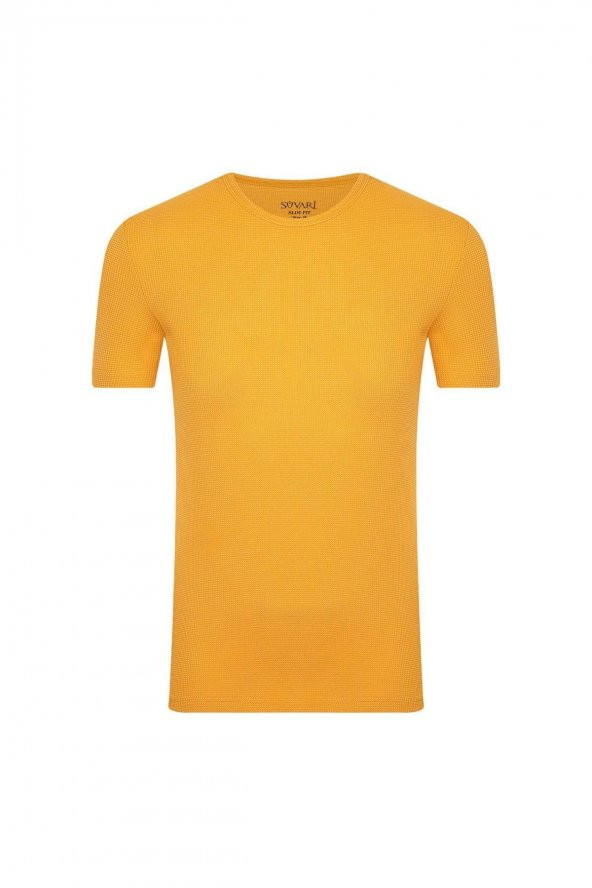 O Yaka Slim Fit Petek Sarı Erkek T-shirt 