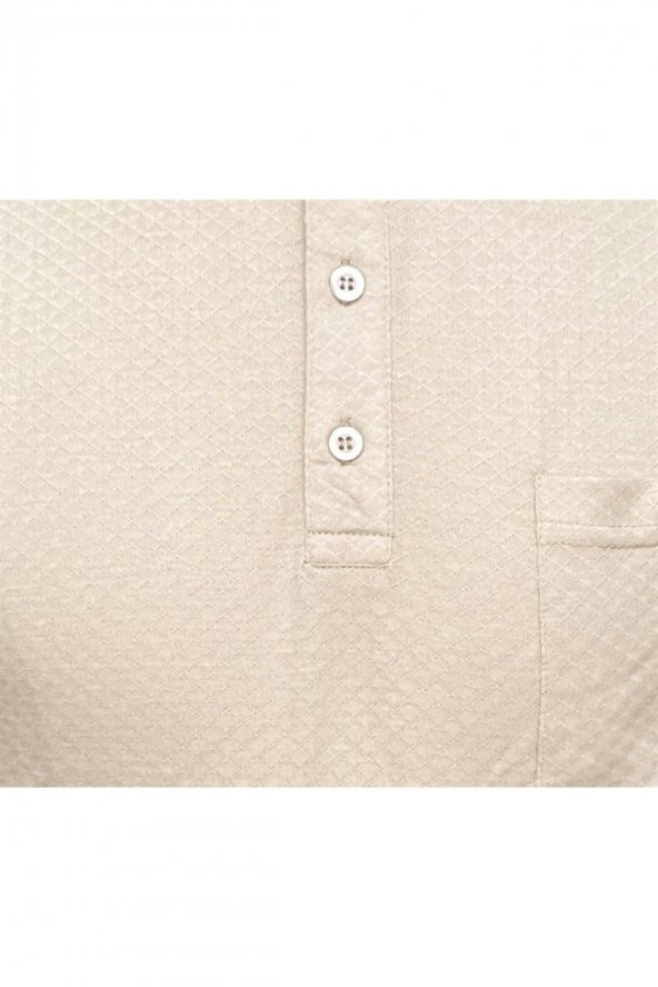 Bol Kesim Jakarlı 179 Desen Polo Yaka Bej Tshirt - 2