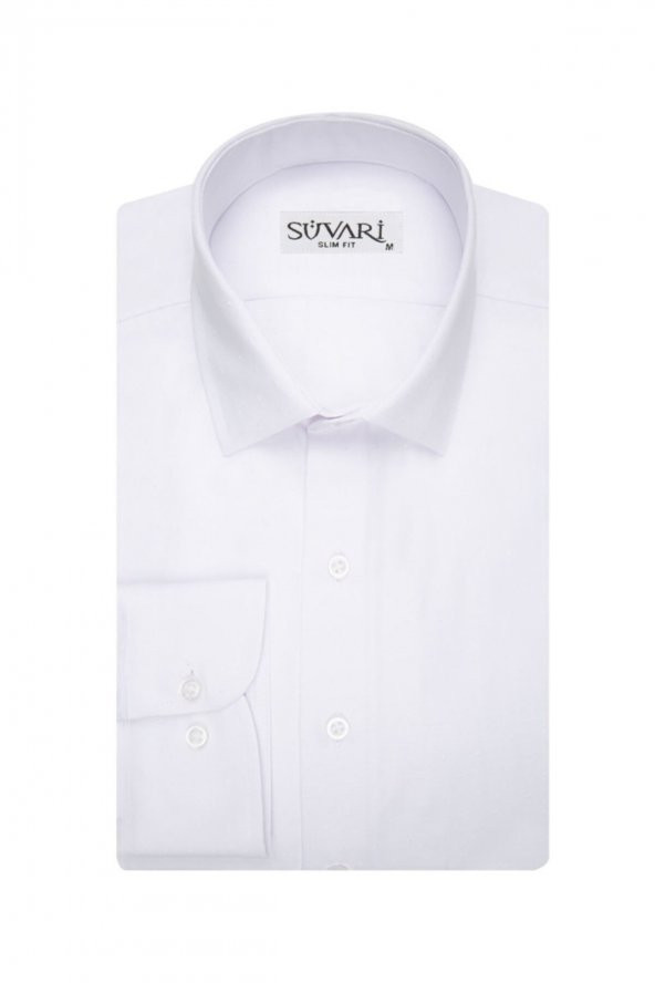 Erkek Beyaz Slim Fit Armür Desenli Gömlek
