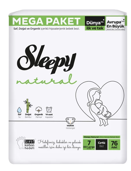 Sleepy Natural 7 Numara XXLarge 76'lı Bebek Bezi