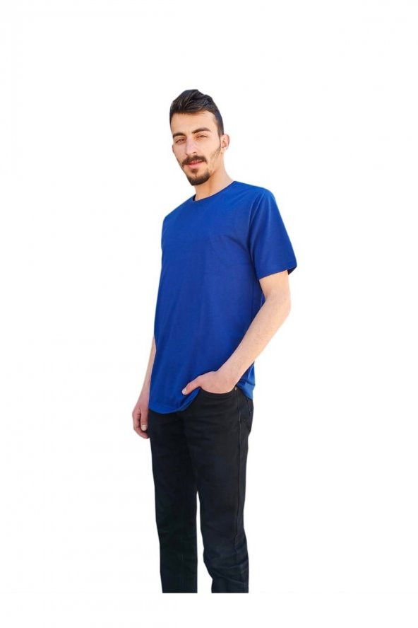 Regular O Yaka Turkuaz Erkek Tişört - 3