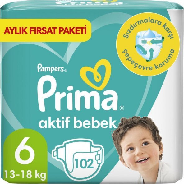 Prima Bebek Bezi Aktif Bebek 6 Beden 102 Adet Ekstra Large Aylık Fırsat Paketi