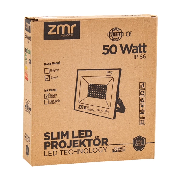 ZMR 302/S 50 WATT - 220 VOLT 6500K IP66 150* IŞIK AÇISI SİYAH SLİM KASA LED PROJEKTÖR - 3