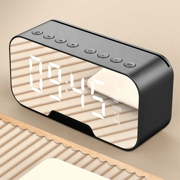 K10 Alarmlı Dijital Çalar Saat /Bluetooth Hoparlör Speaker Fm Radyo Siyah Renk - Resim 3