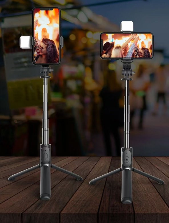 gaman Işıklı Youtuber - Tiktok Selfie Çubuğu - Tripod - Bluetooth Kumandalı - 3