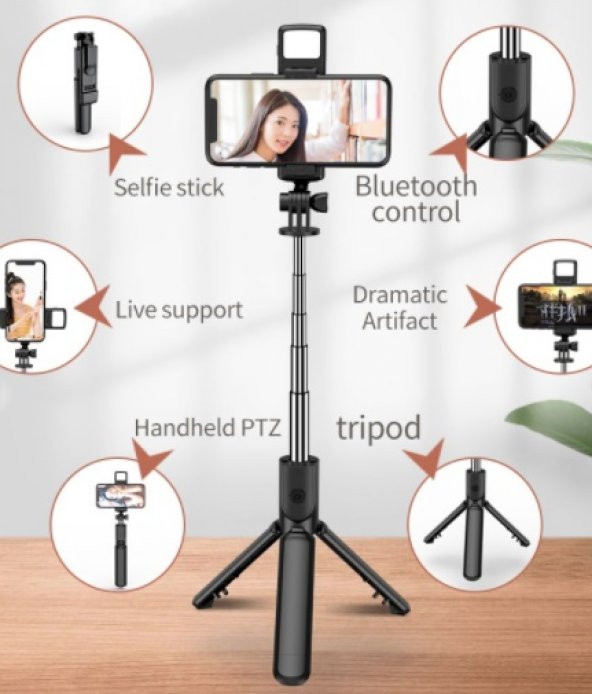 gaman Işıklı Youtuber - Tiktok Selfie Çubuğu - Tripod - Bluetooth Kumandalı - 7