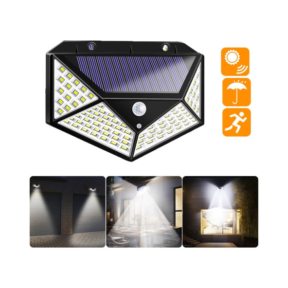 4 Adet 100 Led Solar Güneş Enerjili Hareket Sensörlü Bahçe Garaj Ev Aydınlatma Lambası - 8