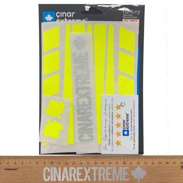 Şerit Tasarımlı Floresan Sarı Motosiklet Kask Sticker Çınar Extreme - 4