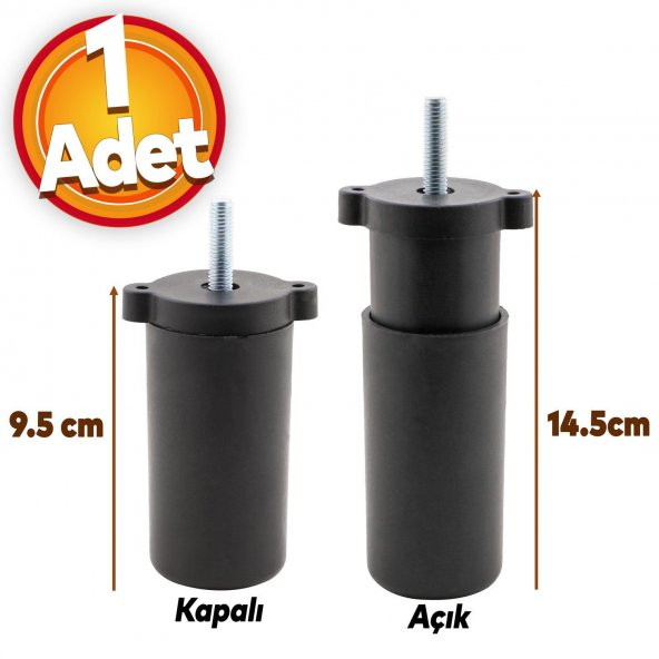 Gizli Mobilya Kanepe Sehpa TV Ünitesi Koltuk Orta Destek Ayağı Ayarlanabilir 9.5 cm Siyah Baza Ayak