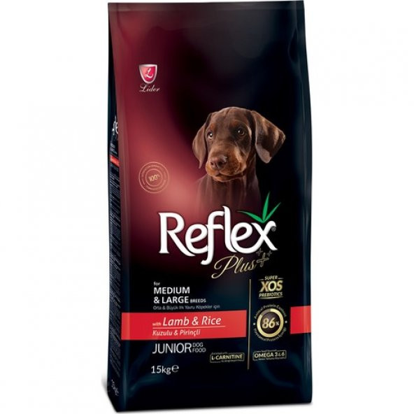 Reflex Plus Orta ve Büyük Irk Yavru Köpekler için Kuzulu ve Pirinçli Köpek Maması 15 Kg