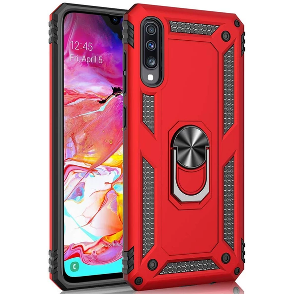 Samsung Galaxy A50 (A505F) Yüzüklü Tank Kılıf Bordo