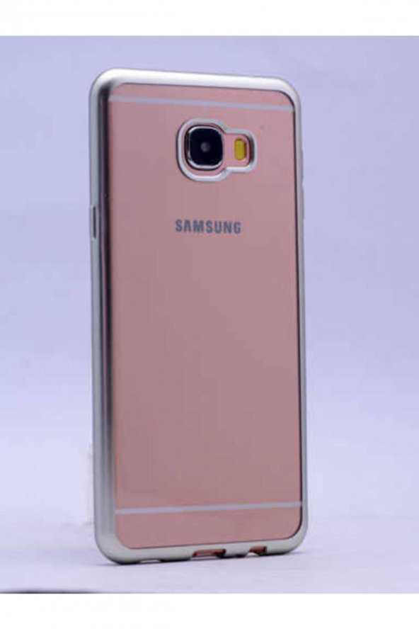 Samsung Galaxy C7 Pro Parlak Lazer Silikon Kılıf Gümüş