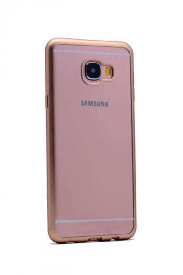 Samsung Galaxy C7 Pro Parlak Lazer Silikon Kılıf Gold