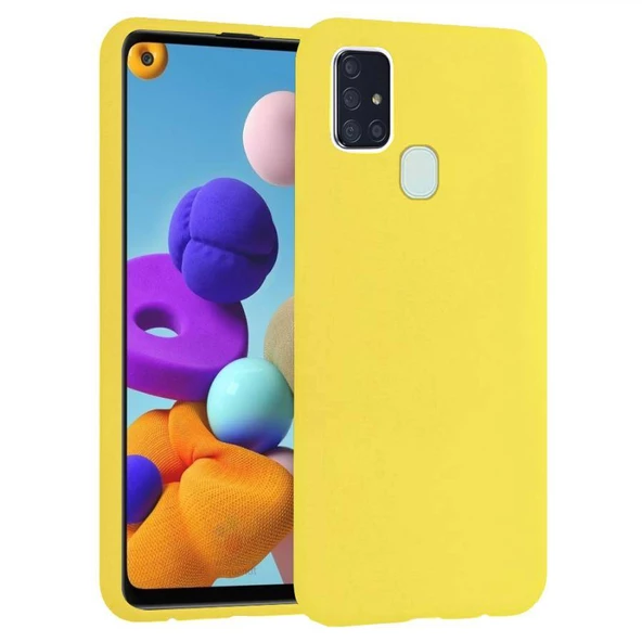Samsung Galaxy A21S İçi Kadife Silikon Kılıf Sarı