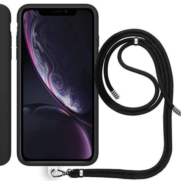 Apple iPhone XR İp Askılı Silikon Kılıf Siyah