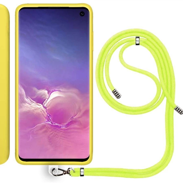 Samsung Galaxy S10 (G973F) İp Askılı Silikon Kılıf Sarı