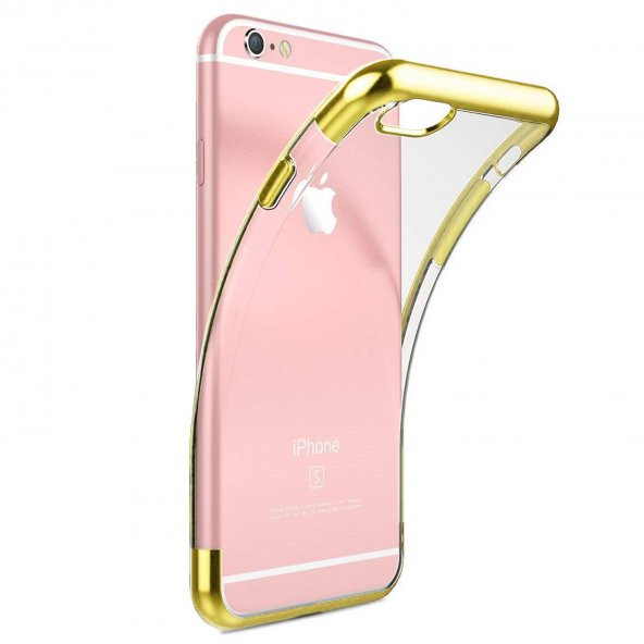 Apple iPhone 6S Parlak Lazer Silikon Kılıf Gold