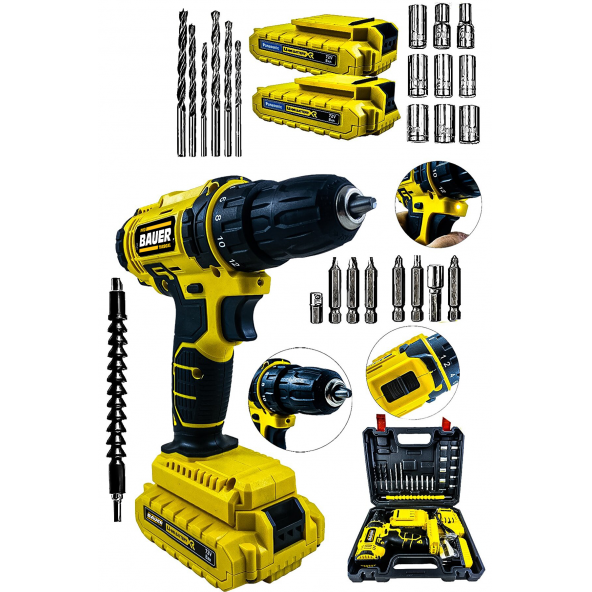 Bauer Alman 27 Parça Uç Hediyeli 58 V 8 Ah Darbeli Metal Şanzuman Çift Akülü Şarjlı Vidalama Matkap - 2