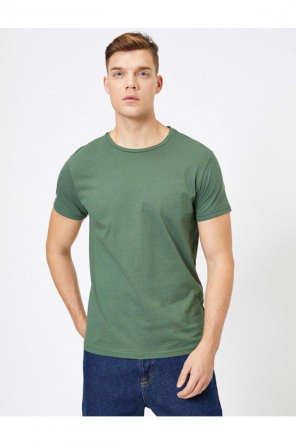 Erkek Yeşil Bisiklet Yaka T-Shirt 0YAM12136LK - 6