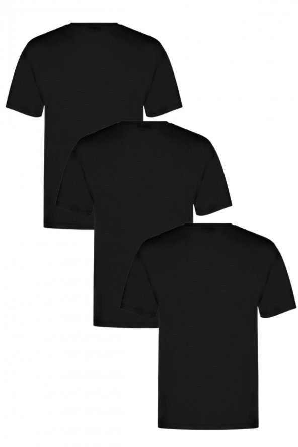 PAMUK LİKRA DAR KALIP YUVARLAK  YAKA 3LÜ TSHİRT SETİ SİYAH - BATTAL BEDENE KADAR ürün görseli