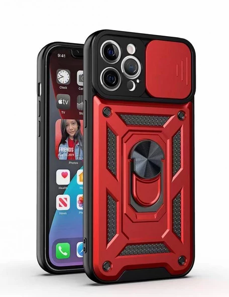 Kızaklı Tank Kılıf Apple iPhone 11 Pro Kırmızı