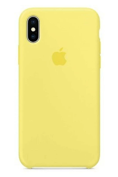 Apple iPhone X Uyumlu Logolu Içi Kadife Altı Açık Lansman Sarı Silikon Kılıf - 1