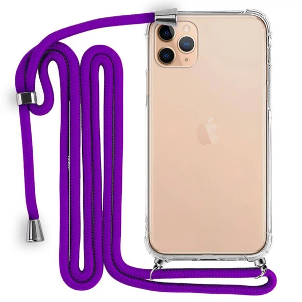 iPhone 11 Pro Max Boyun Askılı Şeffaf Tank Kılıf Mor