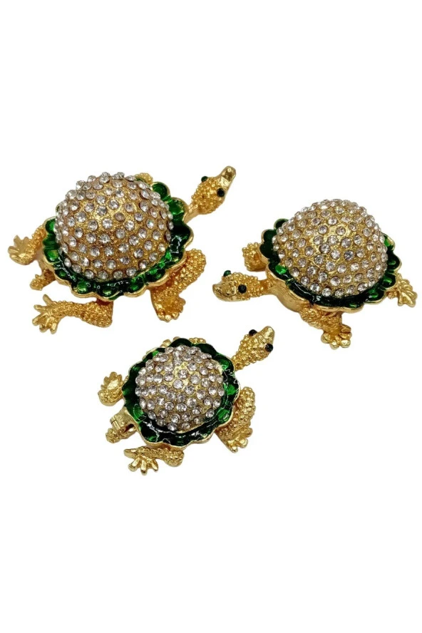 Swarovski Taşlı Yeşil Kaplumbağa Mücevher Kutusu Üçlü Set - 8