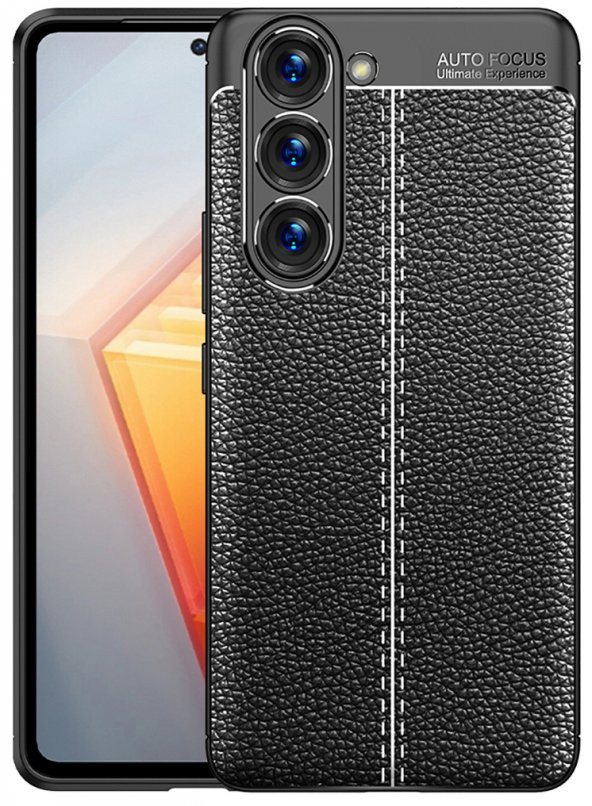 Samsung Galaxy S23 Kılıf Deri Görünüm Sert Karbon Kapak