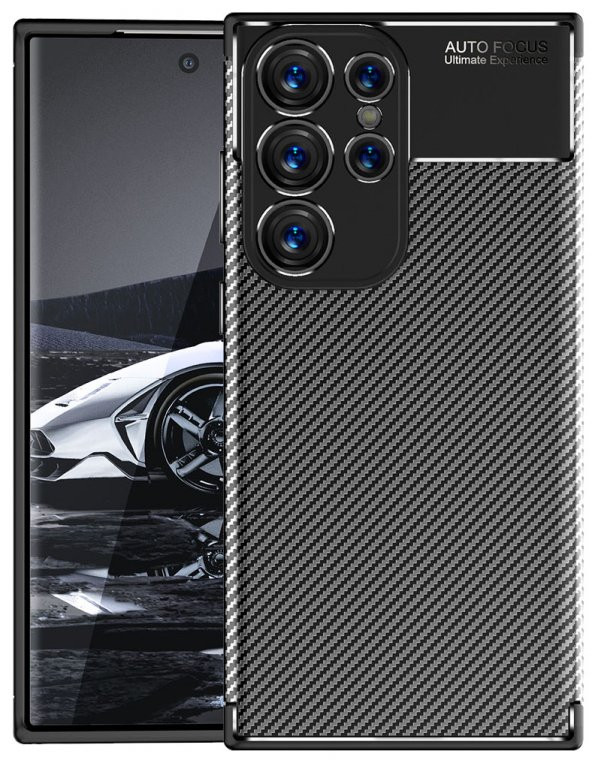 Samsung Galaxy S23 Ultra Kılıf Sert Korumalı Zırh Karbon Fiber Kapak