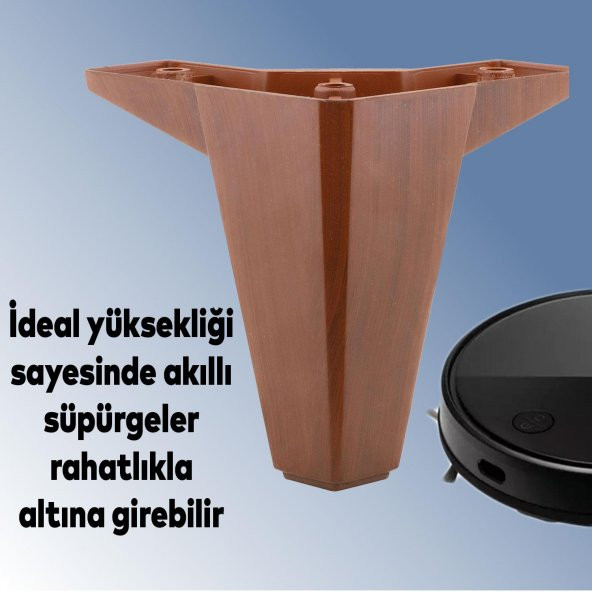 Lüks Mobilya Kanepe Sehpa TV Ünitesi Koltuk Ayağı 12 cm Ahşap Desenli Kahverengi Baza Ayak - Resim 3