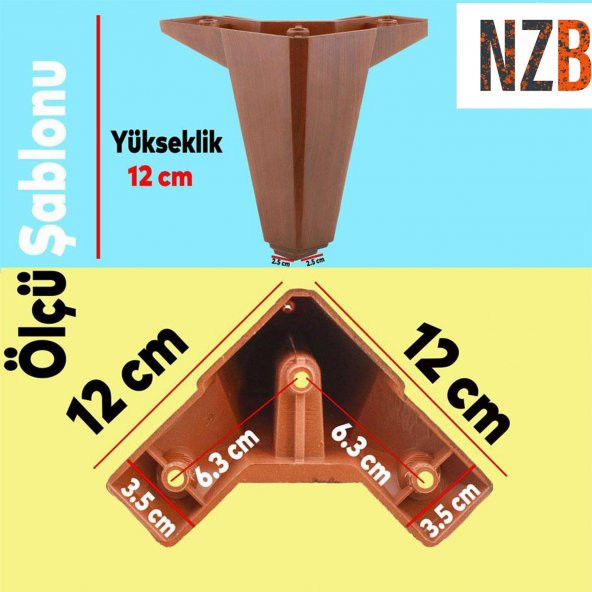 Lüks Mobilya Kanepe Sehpa TV Ünitesi Koltuk Ayağı 12 cm Ahşap Desenli Kahverengi Baza Ayak - Resim 5