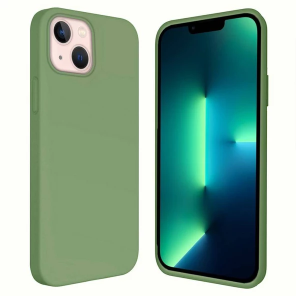 Apple iPhone 13 6.1'' İçi Kadife Silikon Kılıf Yeşil