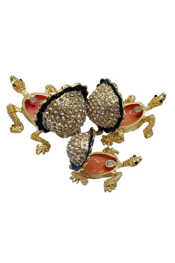 Swarovski Taşlı Mavi Kaplumbağa Mücevher Kutusu Üçlü Set - 9