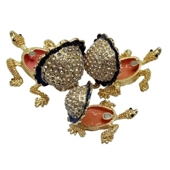 Swarovski Taşlı Mavi Kaplumbağa Mücevher Kutusu Üçlü Set - 4