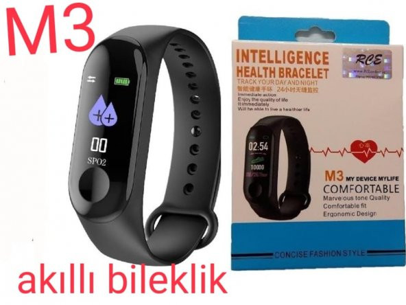 M3 Akıllı Bileklik Nabız Tansiyon Ölçer Akıllı Saat Siyah - 5