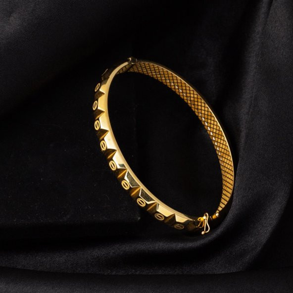 14 Ayar Altın Vida Detaylı Kelepçe Bilezik - Resim 4