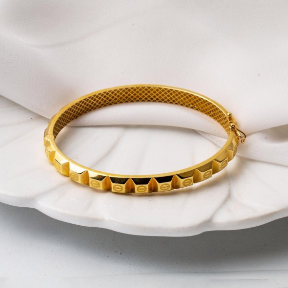 14 Ayar Altın Vida Detaylı Kelepçe Bilezik - Resim 5