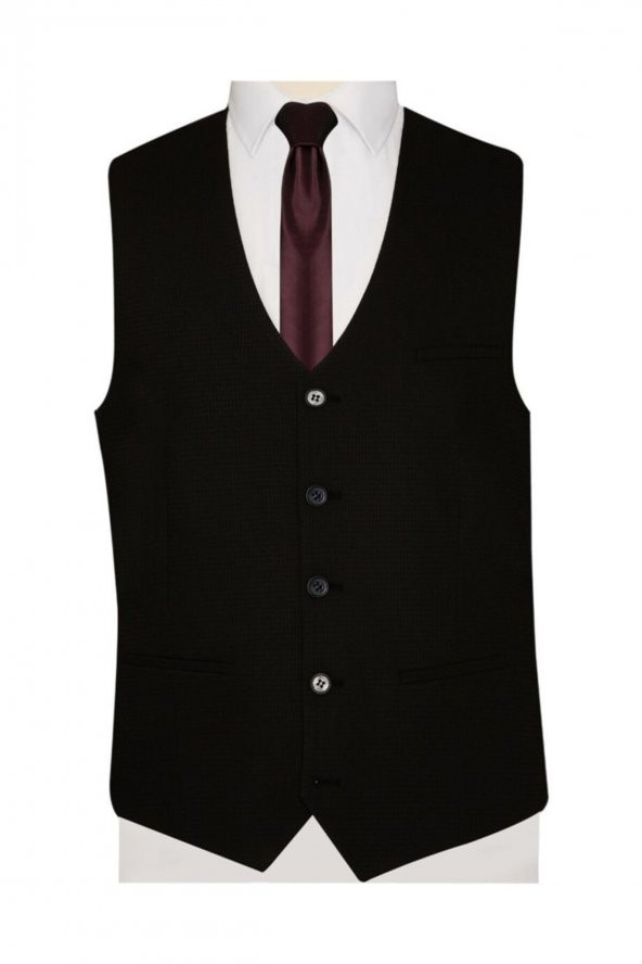 Yelekli Dar Kesim Siyah Desenli Takım Elbise - 2