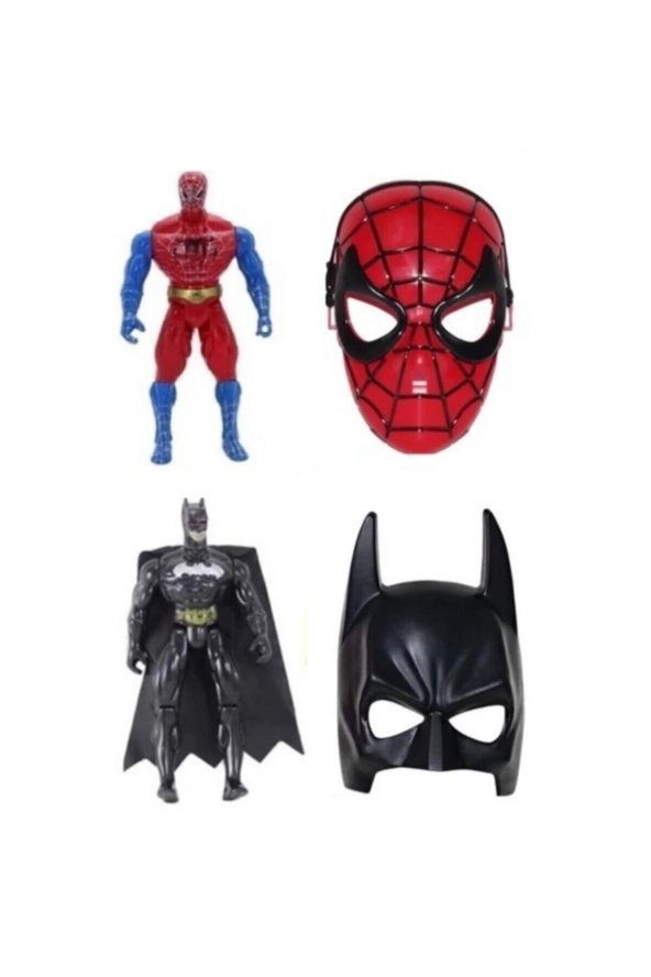 Örümcek Adam Spiderman Batman 22 Cm Maske ve Işıklı Figür Maske 4lü Set