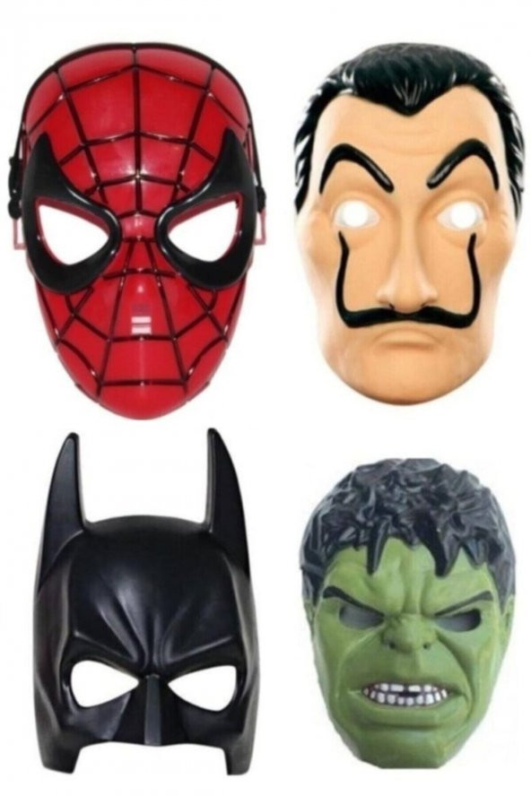 Spiderman Örümcek Adam + Batman Yarasa Adam + Hulk + La Casa De Papel Salvador Dali Maskeleri