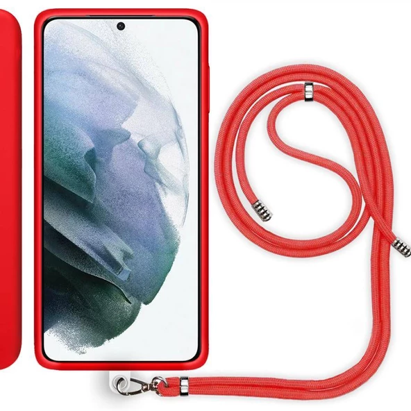 Samsung Galaxy S20 FE İp Askılı Silikon Kılıf Kırmızı