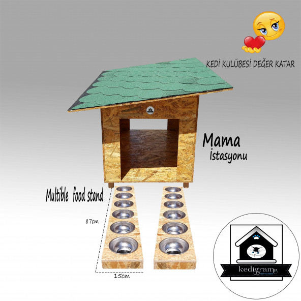 Kedi Kulübesi - Mama İstasyonu - Mama Kabı - Kedi Evi - Çoklu Mama Kabı