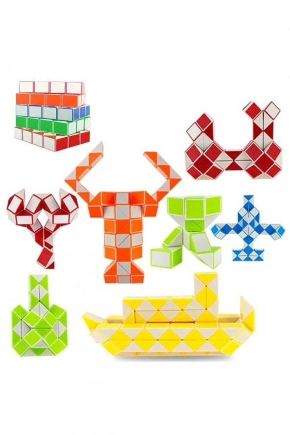 Şekilden Şekile Giren Sihirli Yılan Zeka Küpü Snake Magic Cube Rubik 3 Lü Set - 3