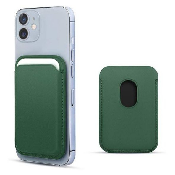Apple iPhone 12 Mini Deri Cüzdan MagSafe Yeşil